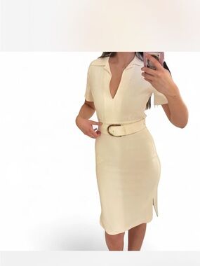 Gucci Cream Collared Belted Midi Dress